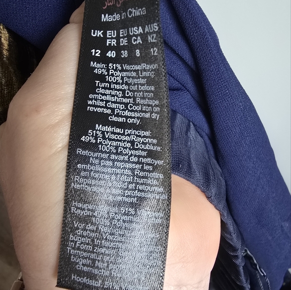 Karen Millen New Navy Blue Feather Devore Woven Wide Leg Dress Pants US SZ 8 - Picture 11 of 12